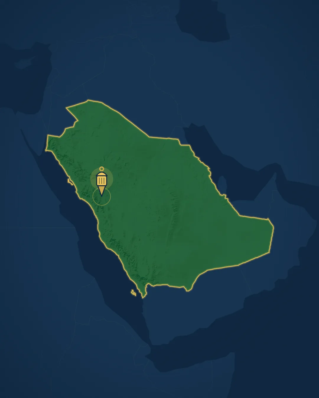 خريطة السعودية وعليها موقع المدينة المنورة