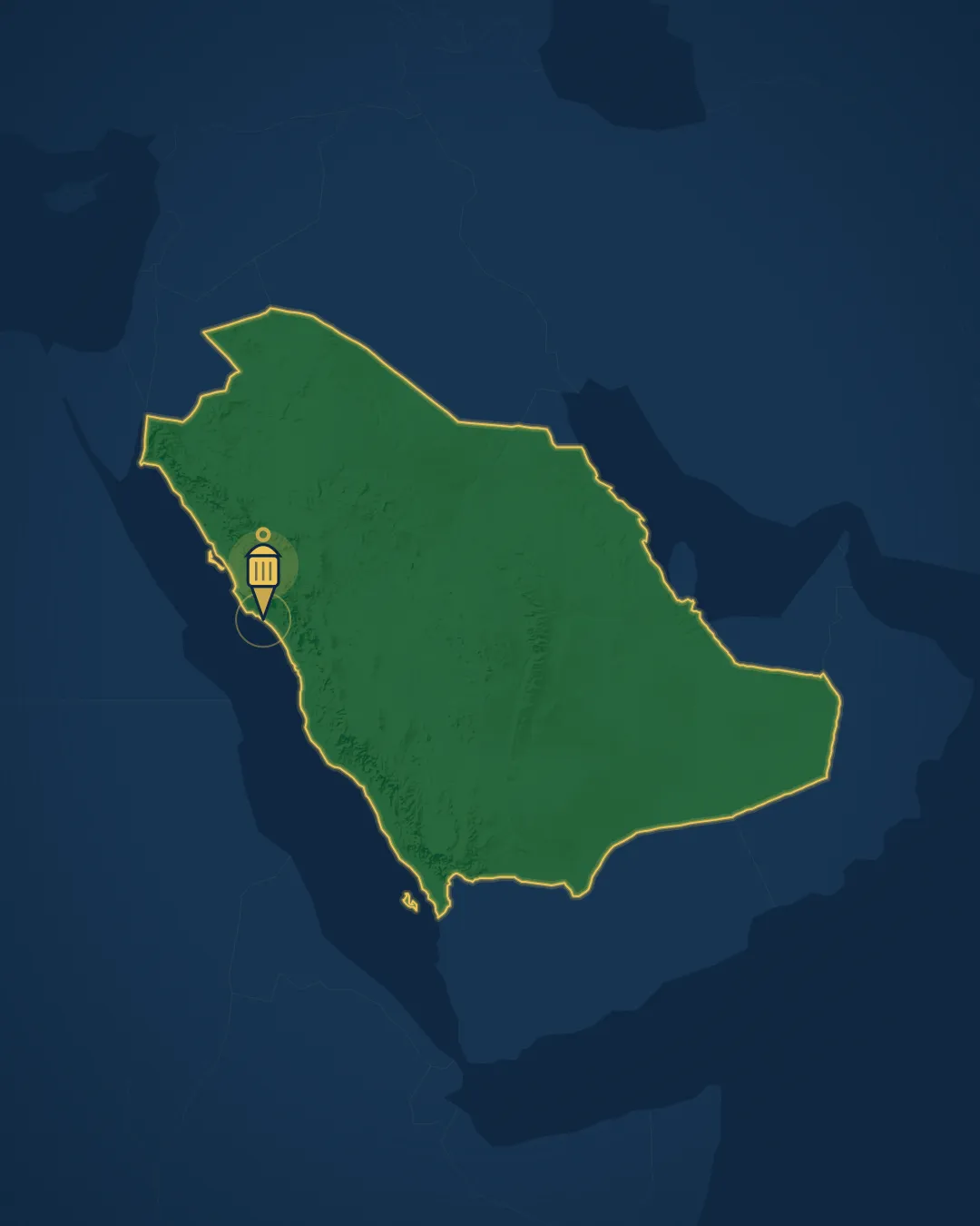 خريطة السعودية وعليها موقع ينبع