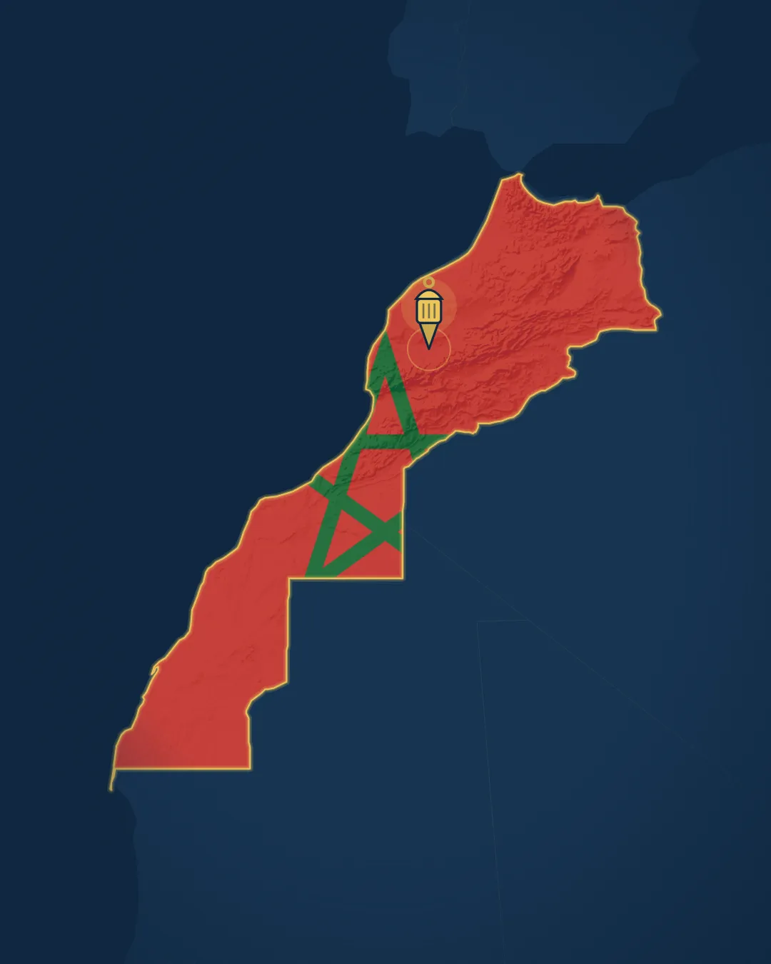 خريطة المغرب وعليها موقع مراكش