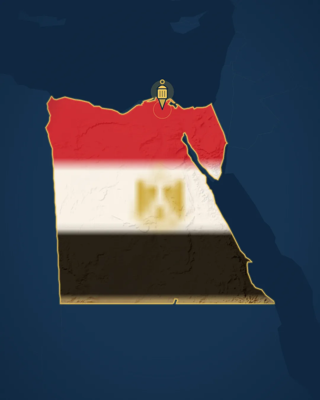 خريطة مصر وعليها موقع المنصورة